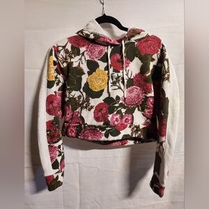 Rachel Roy Womens Floral Print Crop Hoodie Sweatshirt, White, Small